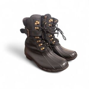 Sperry Shearwater Duck Boots Side Zip Black Rain Boots Women's Size 6